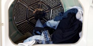 Open dryer with laundry