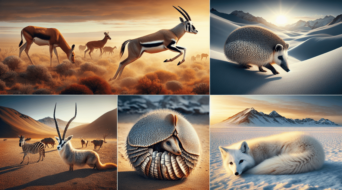 Mammifères en A: Antilope, Tatou, Renard Arctique dans leurs habitats.