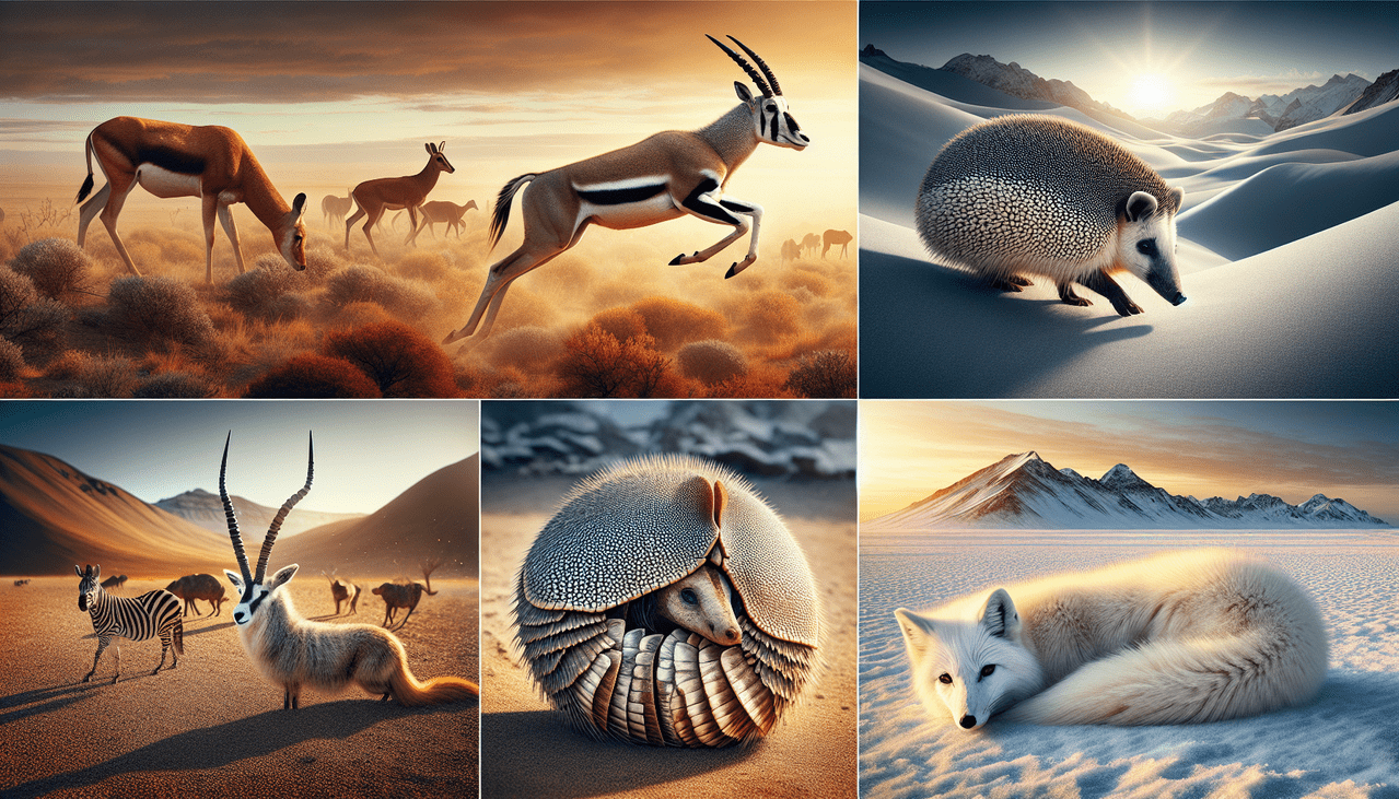 Mammifères en A: Antilope, Tatou, Renard Arctique dans leurs habitats.