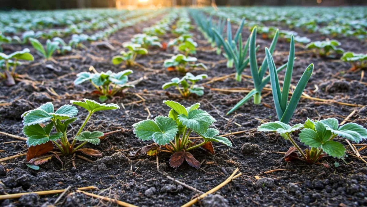 potager hivernal recouvert de givre avec astuces de grand-mère pour protéger les légumes du froid