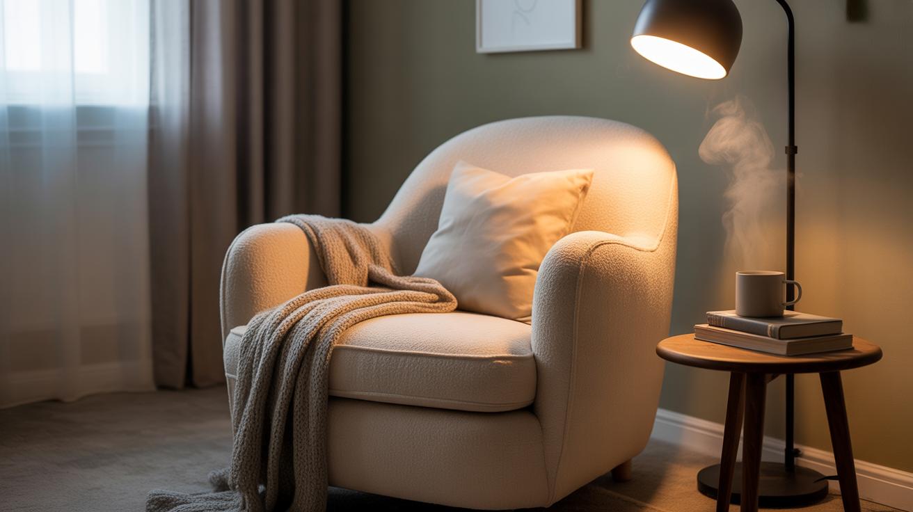 Coin lecture moderne et apaisant avec fauteuil en lin crème